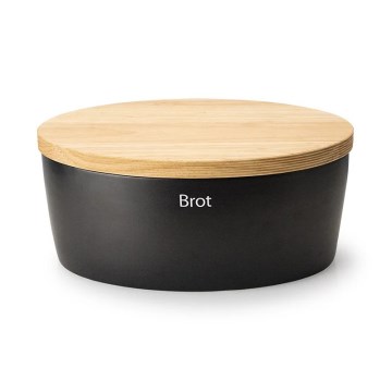 Continenta C3736 - Panera con tapa 36x23 cm negra/madera de caucho