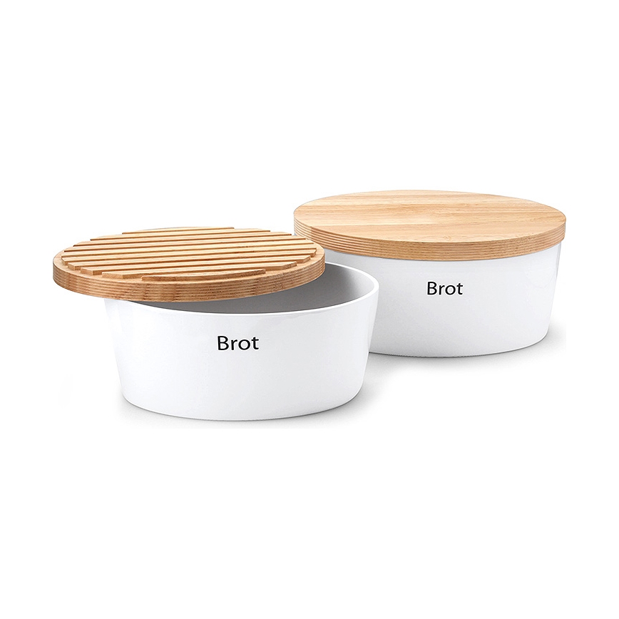 Continenta C3931 -  Panera con tapa 27x20 cm blanco/madera de caucho