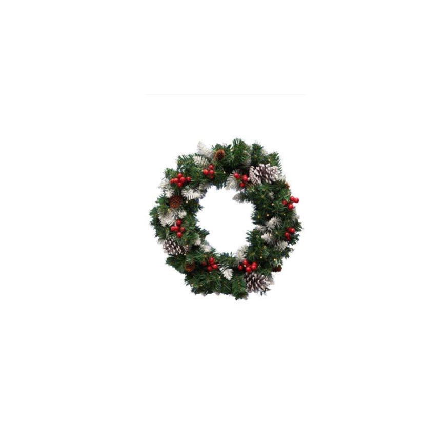 Corona navideña LED, 35 LED, alimentada por 3 pilas AA, 8 funciones, Ø 45 cm, IP44, blanco cálido