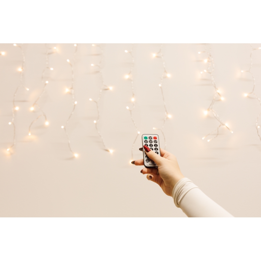 Cortina LED regulable para exteriores CURTAIN 360xLED/8,4W/230V 2x2 m IP44 blanco cálido + control remoto