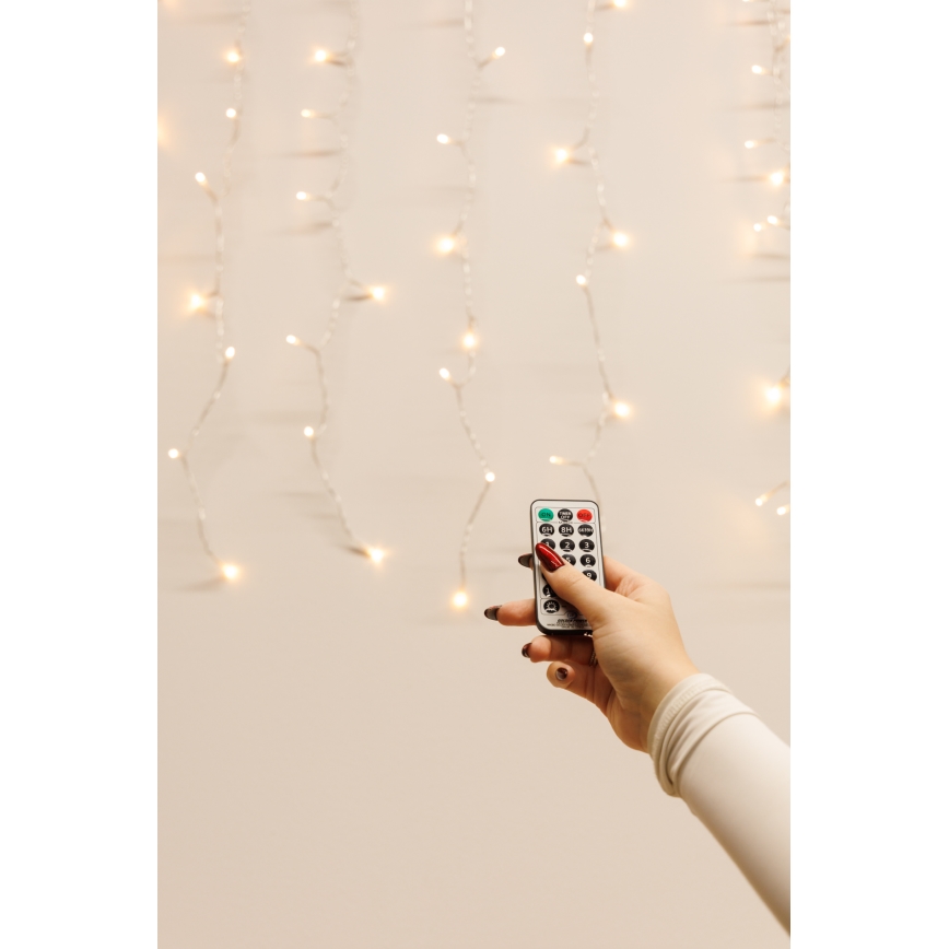 Cortina LED regulable para exteriores CURTAIN 360xLED/8,4W/230V 2x2 m IP44 blanco cálido + control remoto