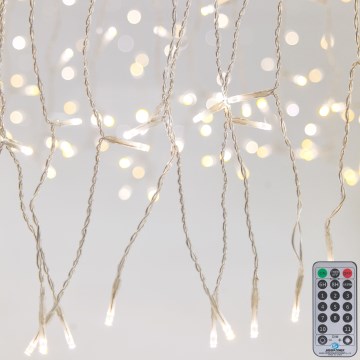 Cortina LED regulable para exteriores CURTAIN 360xLED/8,4W/230V 2x2 m IP44 blanco cálido + control remoto
