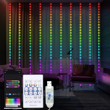 Cortina navideña LED RGB regulable WIZARD 300xLED/USB 3x3m + mando a distancia