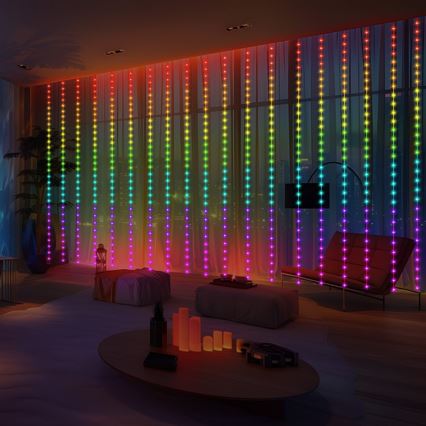 Cortina navideña LED RGB regulable WIZARD 300xLED/USB 3x3m + mando a distancia