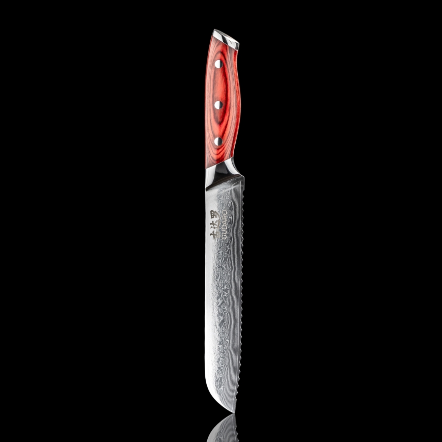 Gudaro - Cuchillo de pan de cocina Damasco KENSHO 8, 67 capas de acero, longitud 20 cm