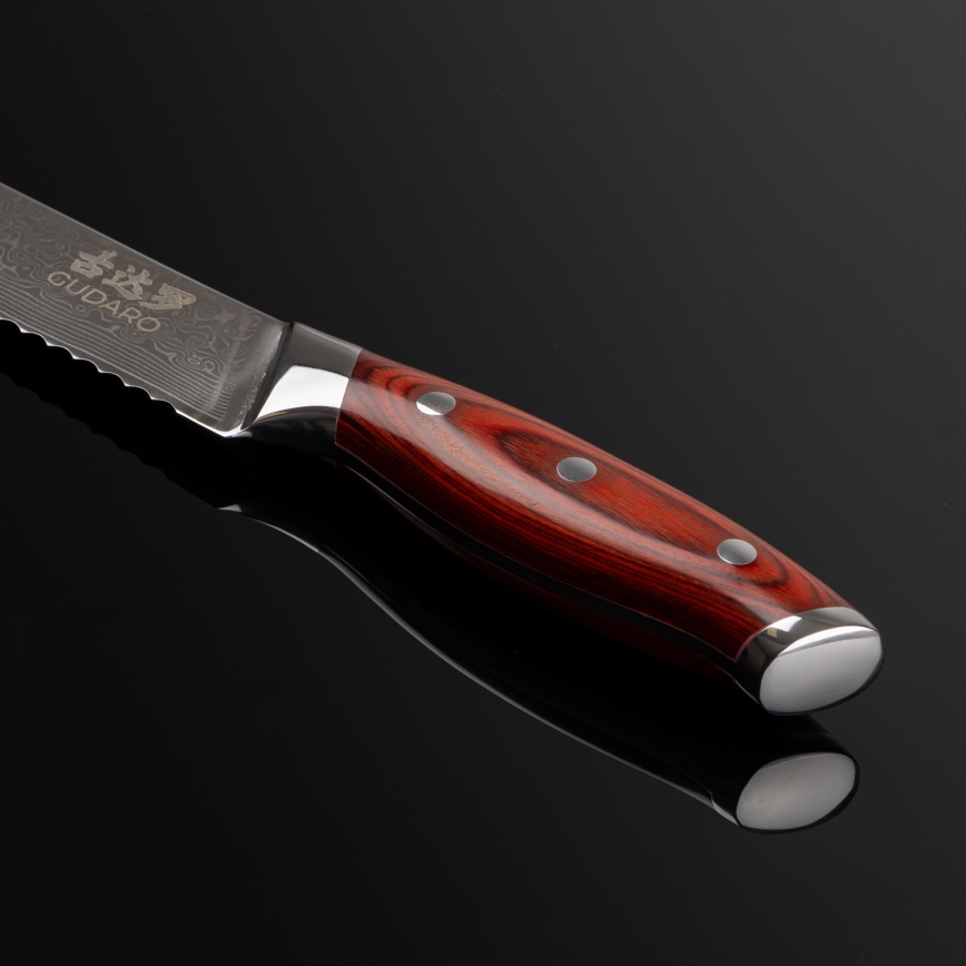 Gudaro - Cuchillo de pan de cocina Damasco KENSHO 8, 67 capas de acero, longitud 20 cm