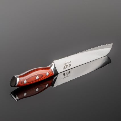 Gudaro - Cuchillo de pan de cocina Damasco KENSHO 8, 67 capas de acero, longitud 20 cm