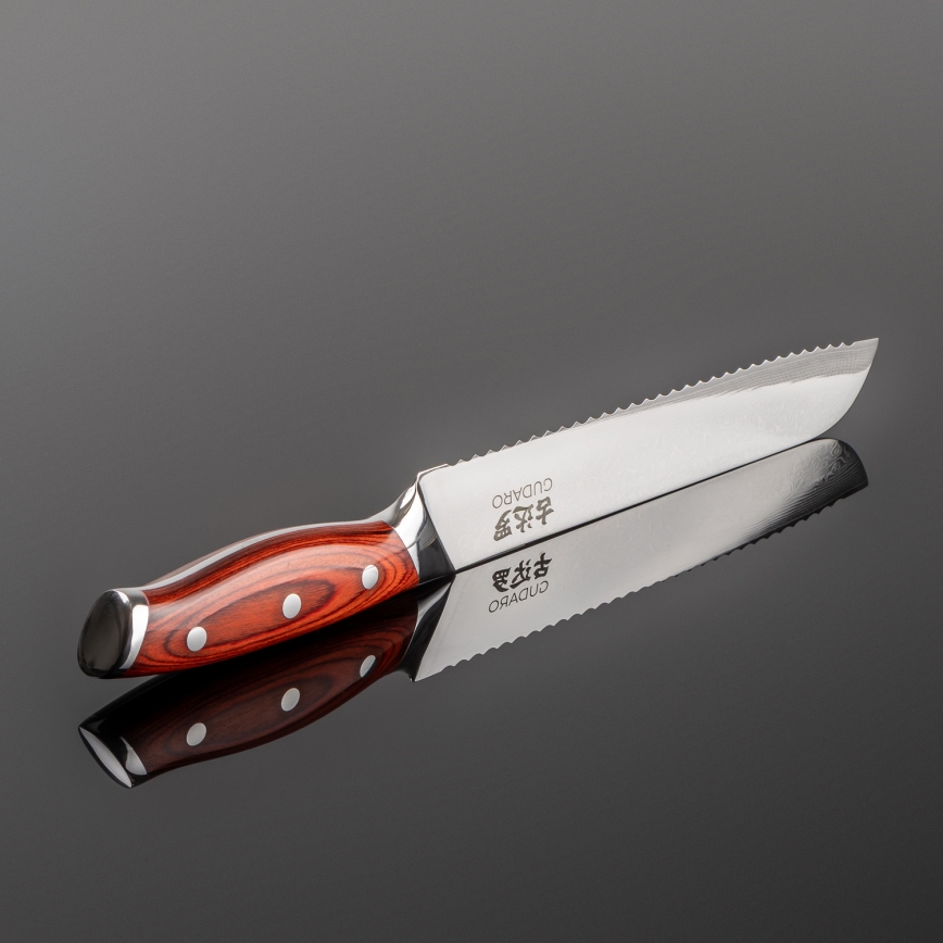 Gudaro - Cuchillo de pan de cocina Damasco KENSHO 8, 67 capas de acero, longitud 20 cm