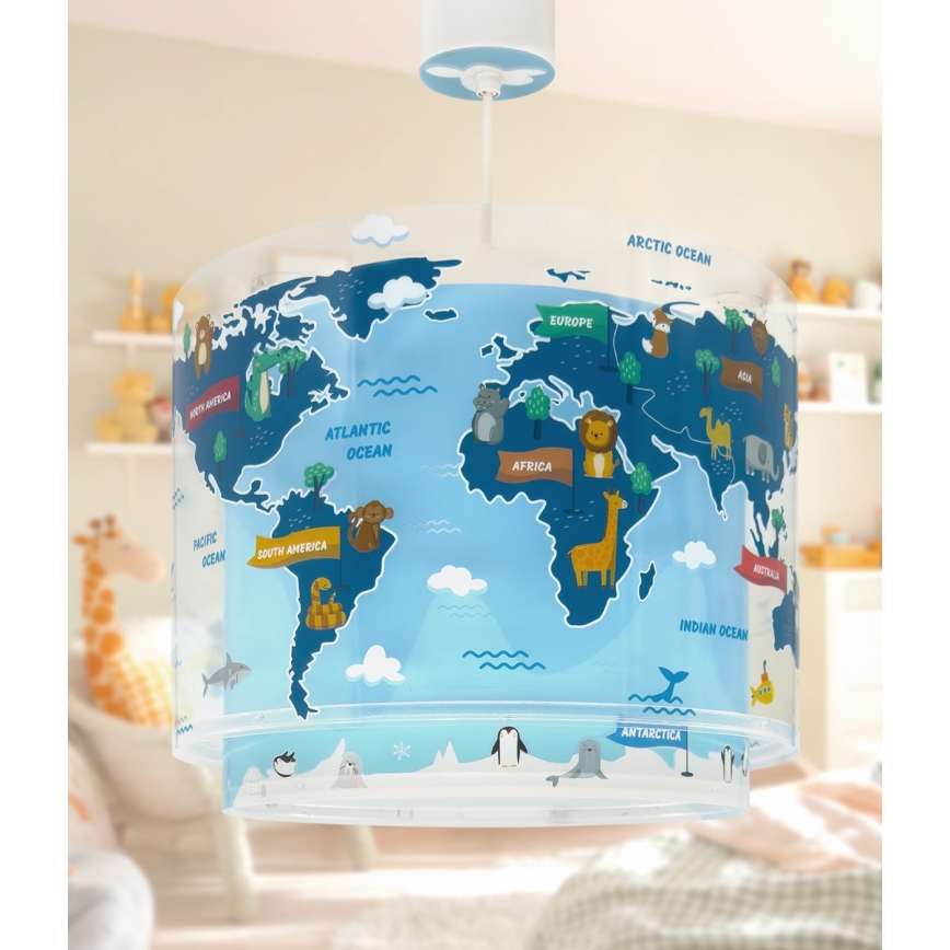Dalber 40672 - Lámpara infantil de techo WORLD 1xE27/15W/230V azul