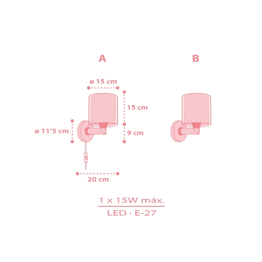 Dalber 41769S - Lámpara de pared infantil KAWAII FRIENDS 1xE27/15W/230V rosa