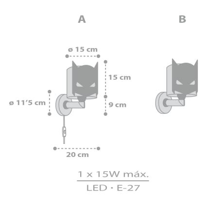 Dalber 61809 - Aplique de pared infantil DARK HERO 1xE27/15W/230V