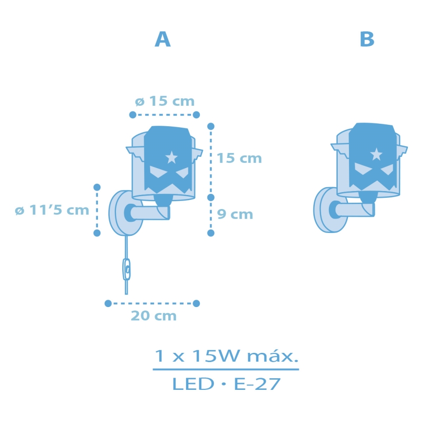 Dalber 61819 - Aplique de pared infantil BLUE HERO 1x E27/15W/230V