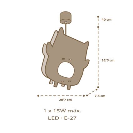 Dalber 63397 - Lámpara colgante infantil OWL 1xE27/15W/230V