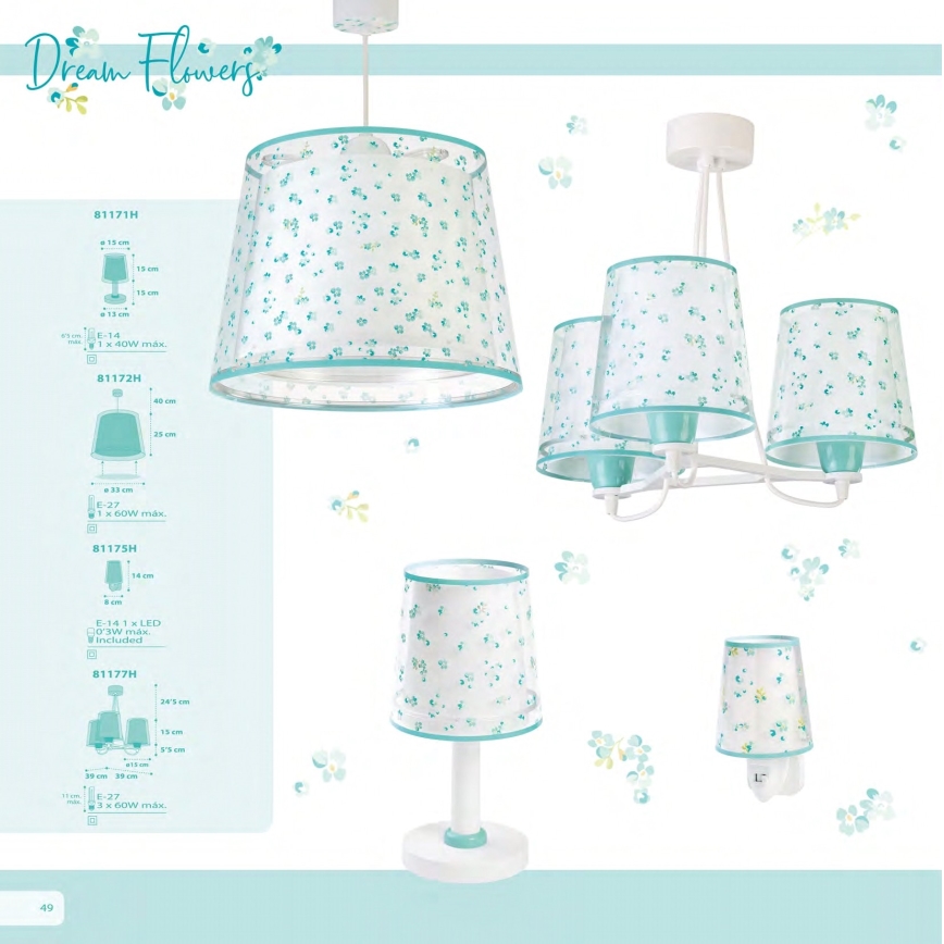 Dalber 81172H - Lámpara colgante infantil DREAM FLOWERS 1xE27/60W/230V