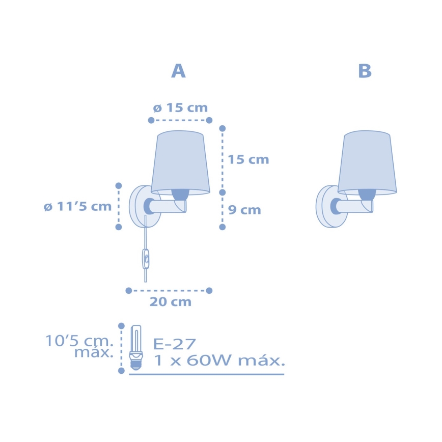 Dalber 82219T - Aplique infantil STAR LIGHT 1xE27/60W/230V azul