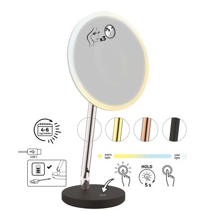 Deante ADI_Z812 - Espejo de maquillaje recargable para baño SILIA LED/5V 5000 mAh 2700-6500K IP44