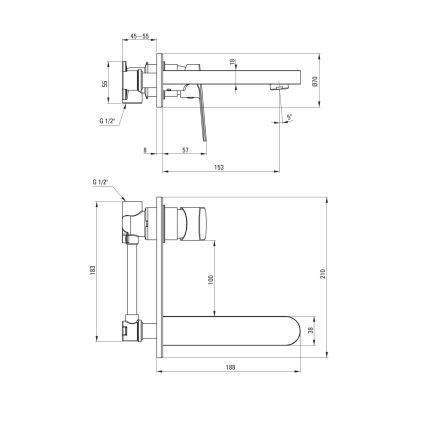 Deante BGA_N54L - Grifo de lavabo para instalación empotrada ALPINIA, acabado negro