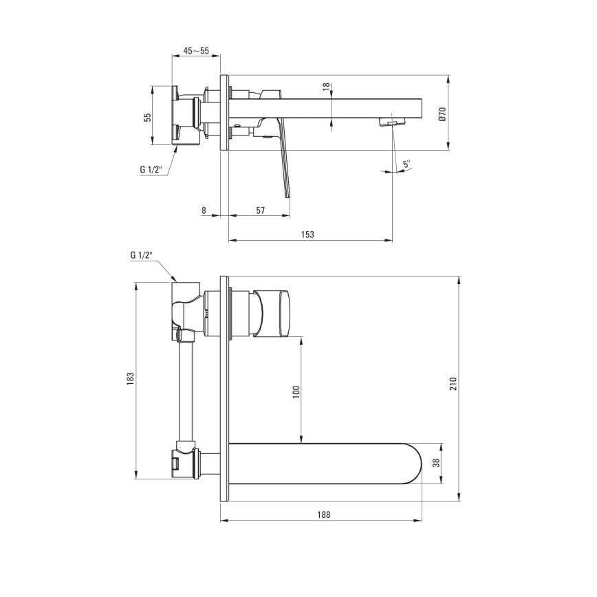 Deante BGA_N54L - Grifo de lavabo para instalación empotrada ALPINIA, acabado negro