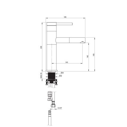 Deante BGE_D22M - Grifo de lavabo con cabezal extraíble ORA 22,9 cm titanio