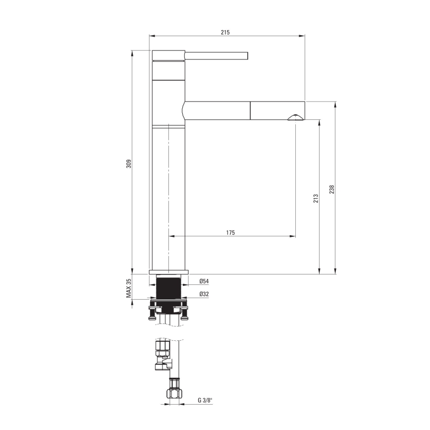 Deante BGE_N22K - Grifo de lavabo con ducha extraíble ORA 30,9 cm negro