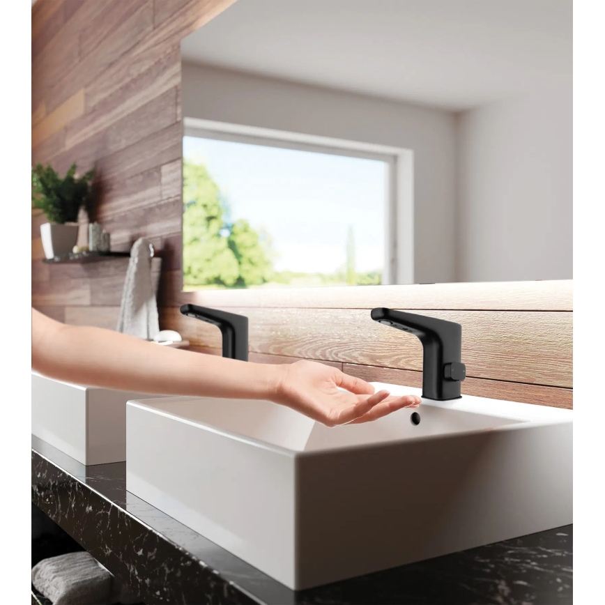 Deante BQH_N29R - Grifo de lavabo sin contacto con regulación de temperatura HIACYNT 4xAA negro
