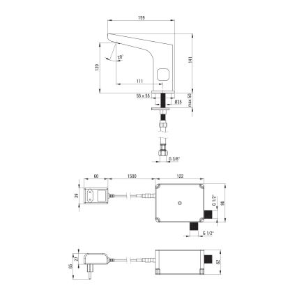 Deante BQH_N29V - Grifo de lavabo sin contacto con regulación de temperatura HIACYNT 230/6V negro