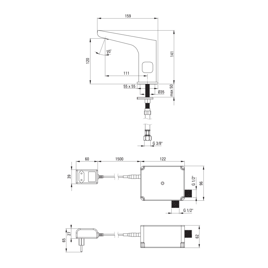 Deante BQH_N29V - Grifo de lavabo sin contacto con regulación de temperatura HIACYNT 230/6V negro