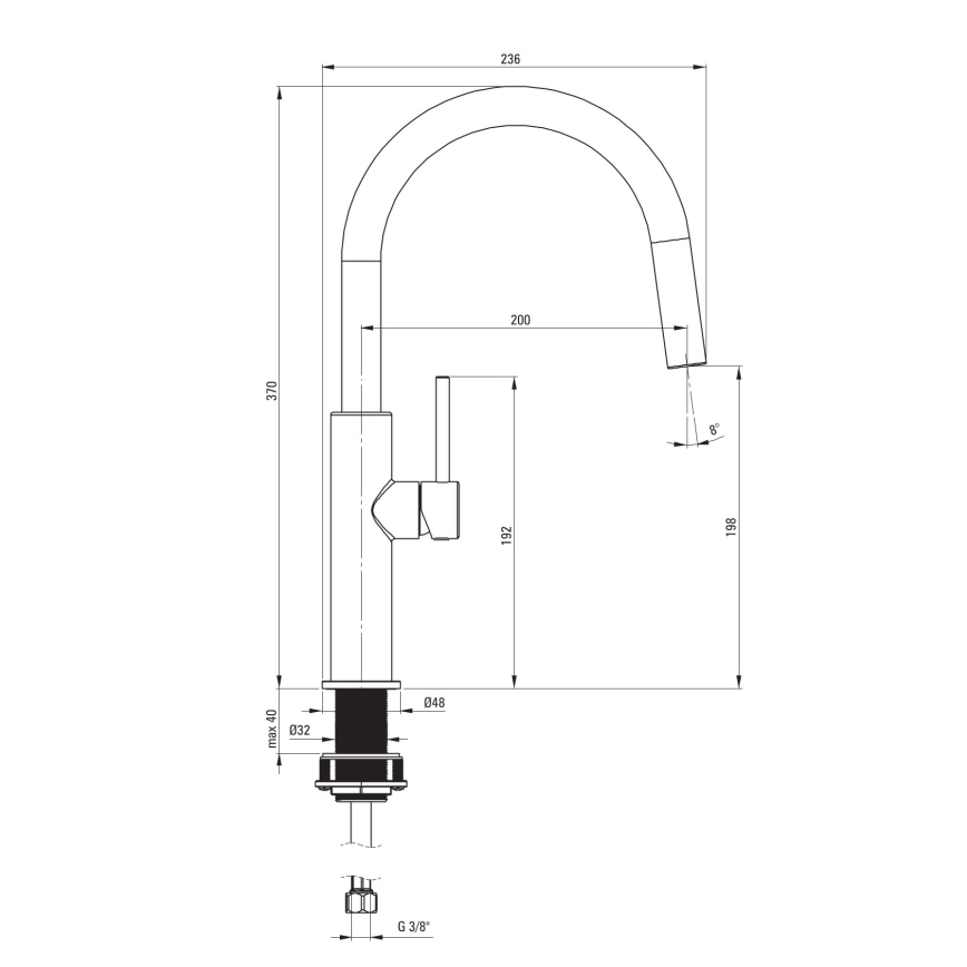 Deante BQJ_F62M - Grifo monomando de cocina EVORA en acero cepillado