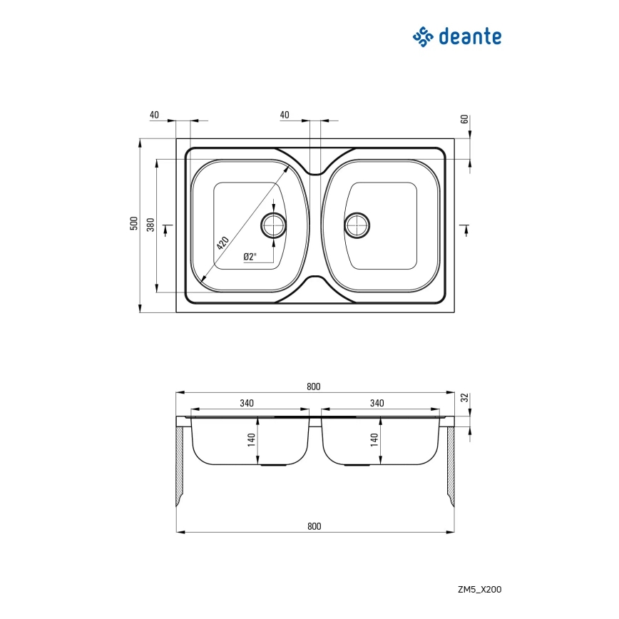 Deante ZM5_0200 - Fregadero de cocina TANGO 50x80 cm satinado