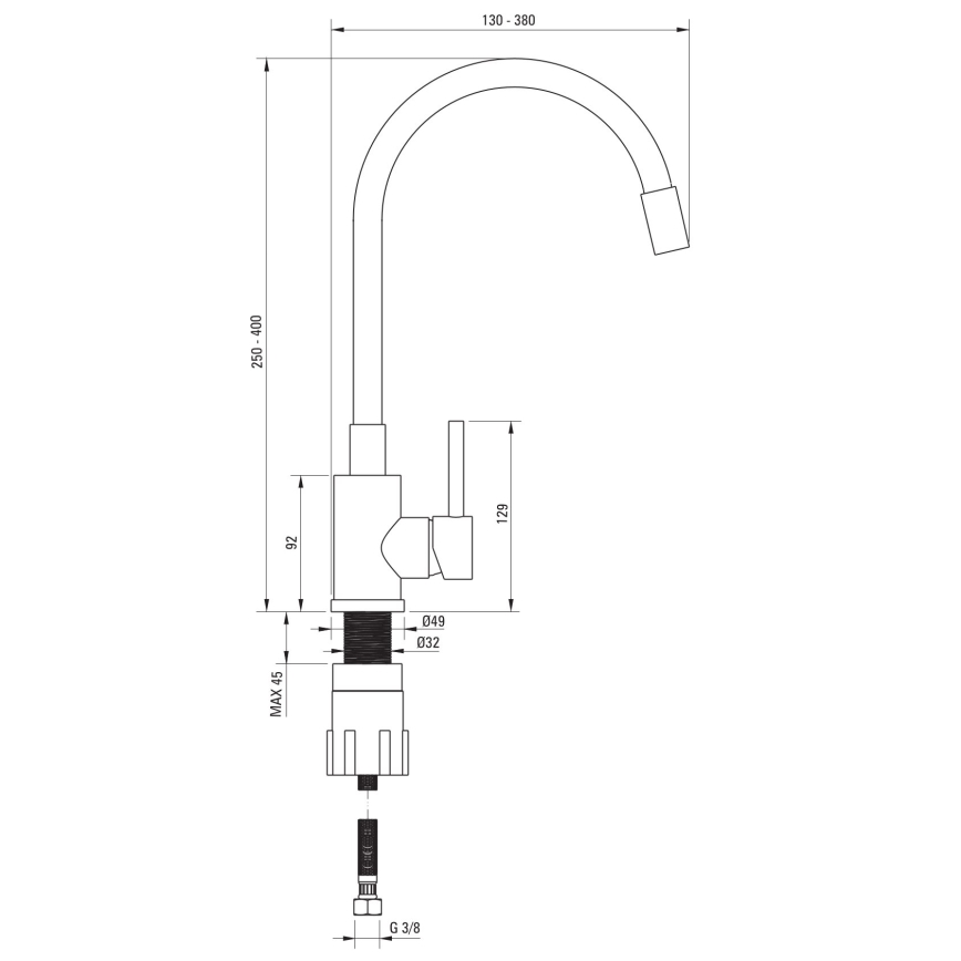 Deante ZQJN5103 - Fregadero de cocina EVORA 50x50 cm + grifo de fregadero con brazo flexible granito/beige