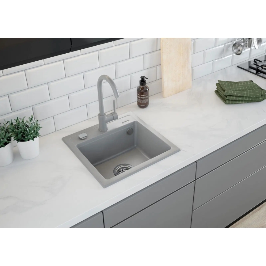 Deante ZQZ_S103 - Fregadero de cocina ZORBA 44x44 cm granito/gris metálico