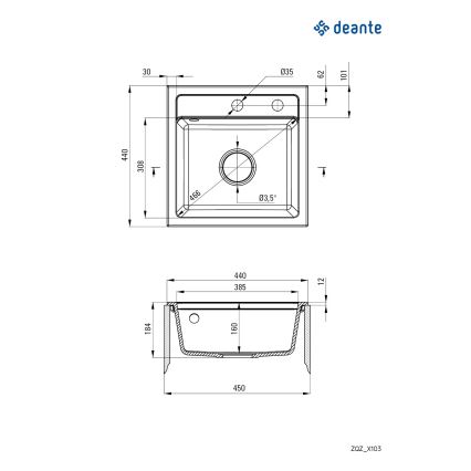 Deante ZQZ_S103 - Fregadero de cocina ZORBA 44x44 cm granito/gris metálico
