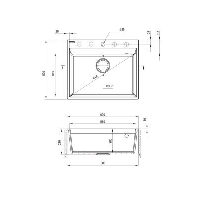 Deante ZRC_S10A - Fregadero de cocina CORIO 50x60 cm granito/gris metálico