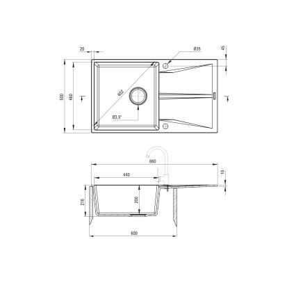 Deante ZRC_S11A - Fregadero de cocina CORIO 50x86 cm granito/gris metálico