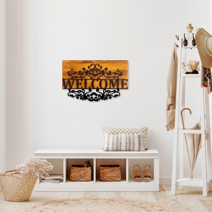 Decoración de pared 58x36 cm bienvenida madera/metal