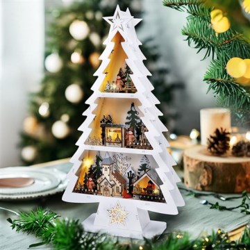 Decoración navideña LED 13xLED/2xAA — árbol de madera