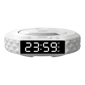 Despertador con pantalla LCD y cargador inalámbrico Qi 27W/9V 220 mAh blanco