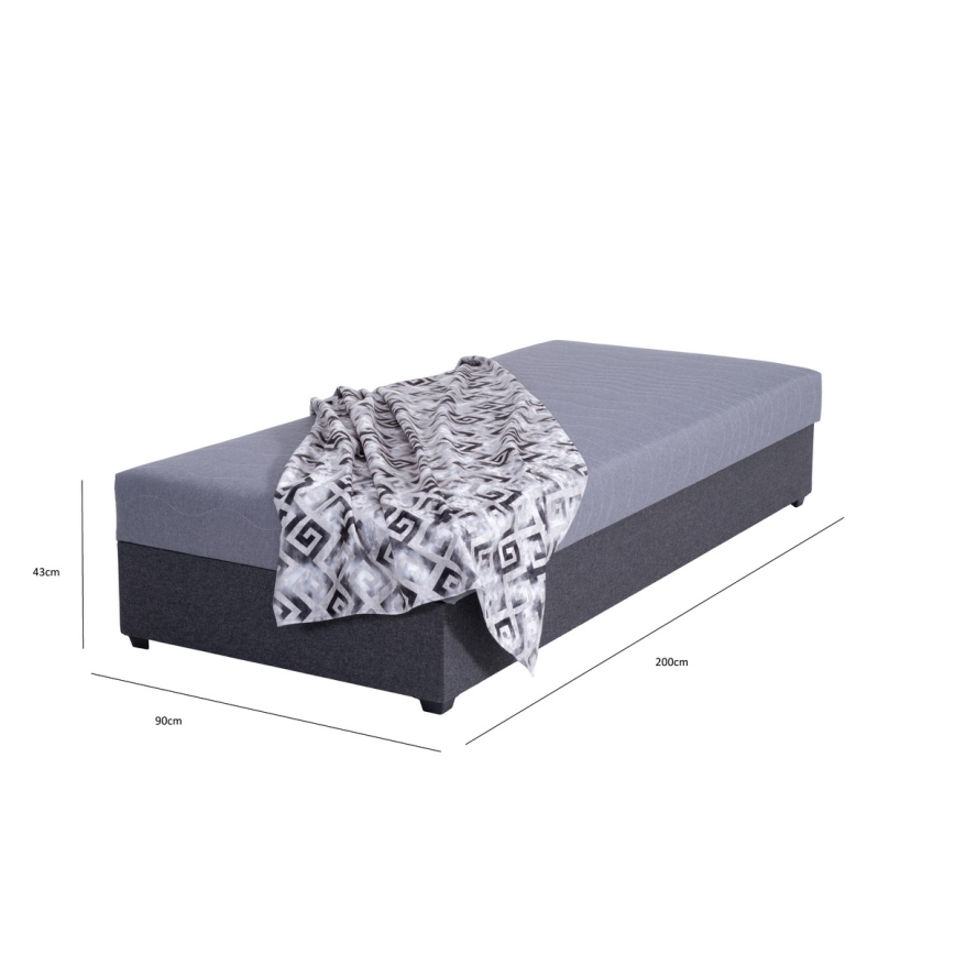 Diván tapizado con arcón JACOB XL, capacidad de carga 130 kg, 90x200 cm, gris