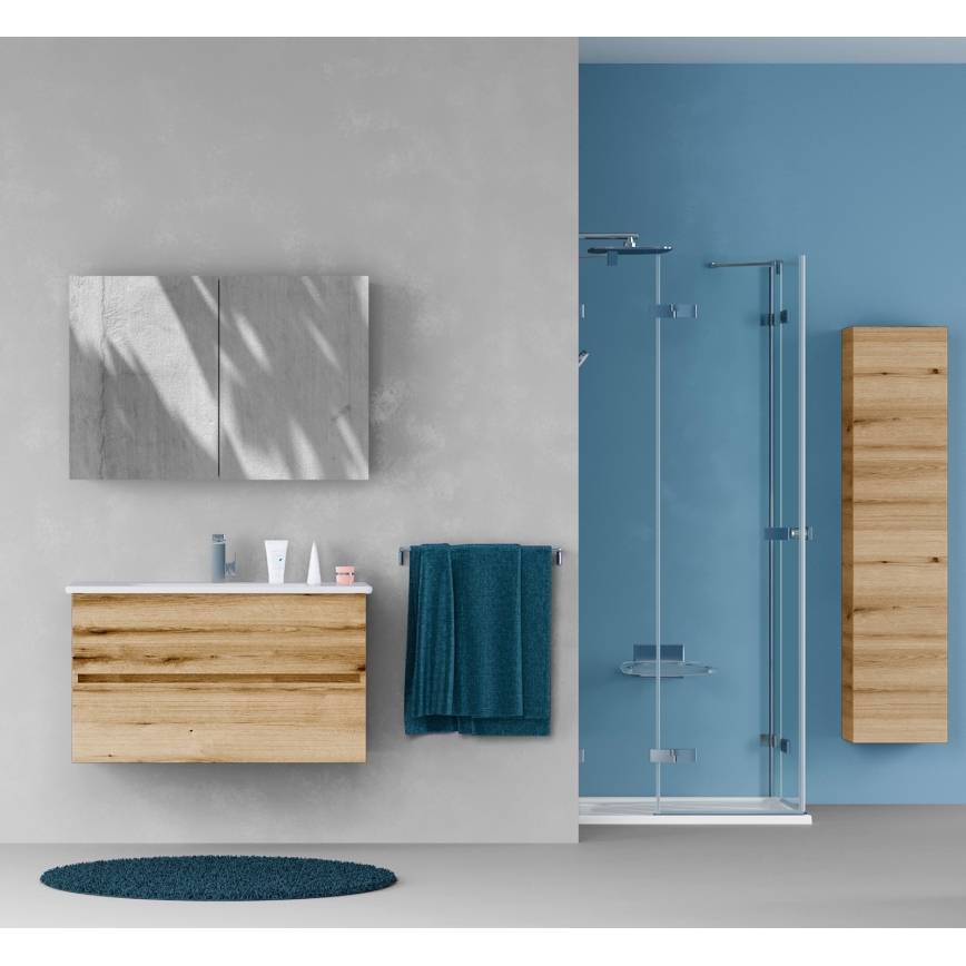 Dřevojas - Mueble de baño con espejo NEXI 100x68 cm roble