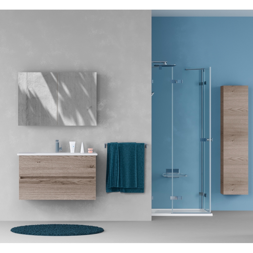 Dřevojas - Mueble de baño con espejo NEXI 100x68 cm, roble oscuro