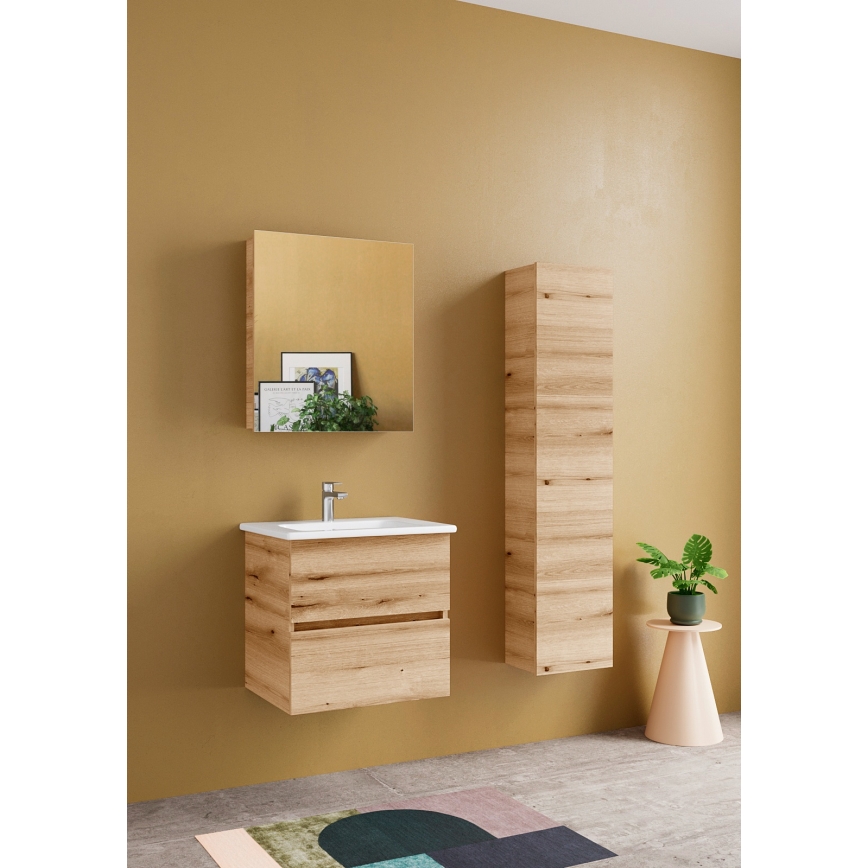 Dřevojas - Mueble de baño con lavabo BANO 60x47 cm roble/blanco