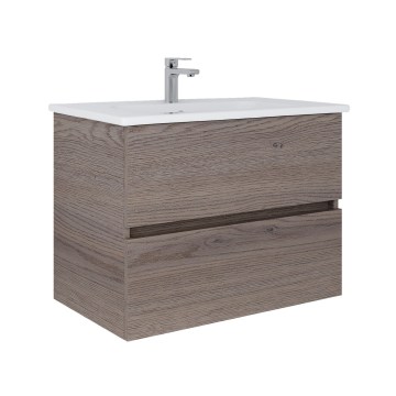 Dřevojas - Mueble de baño con lavabo BANO 78x47 cm roble oscuro/blanco