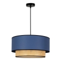 Duolla - Lámpara colgante BOHO 1xE27/15W/230V diá. 45 cm azul/ratán
