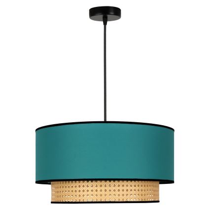 Duolla - Lámpara colgante BOHO 1xE27/15W/230V diá. 45 cm turquesa/ratán