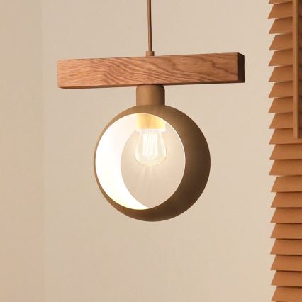 Duolla - Lámpara colgante con cable IRONLINE 1xE27/15W/230V pino/roble/beige