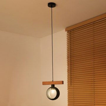 Duolla - Lámpara colgante con cable IRONLINE 1xE27/15W/230V pino-roble/negro