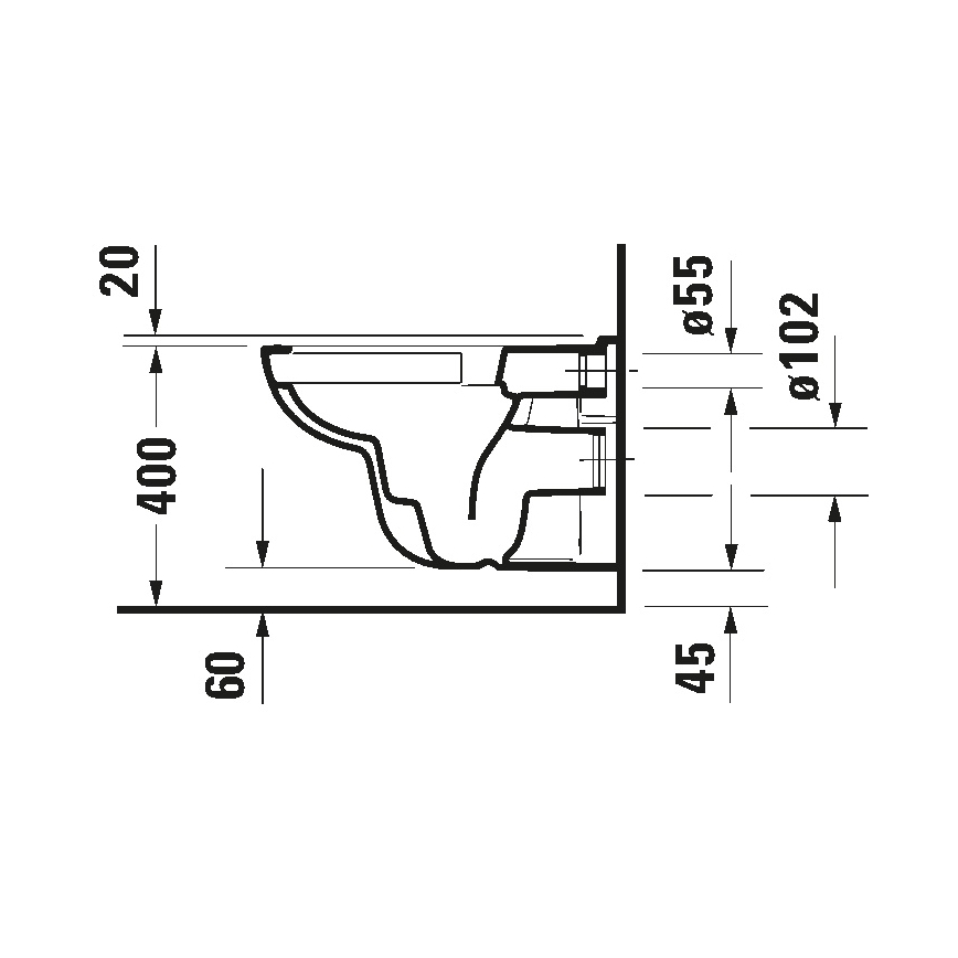 Duravit 25700920002 - Inodoro suspendido sin reborde D-CODE cerámica/blanco brillante