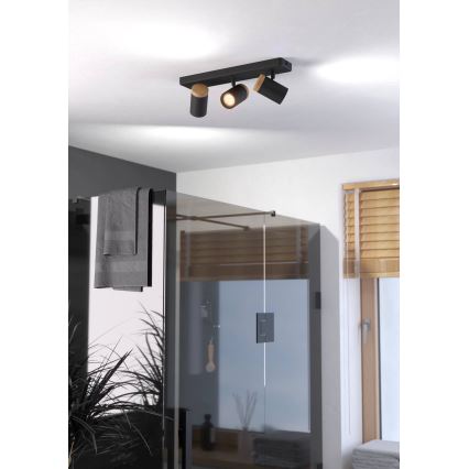 Eglo - Lámpara de focos para baño 3xGU10/3W/230V IP44 negro/beige