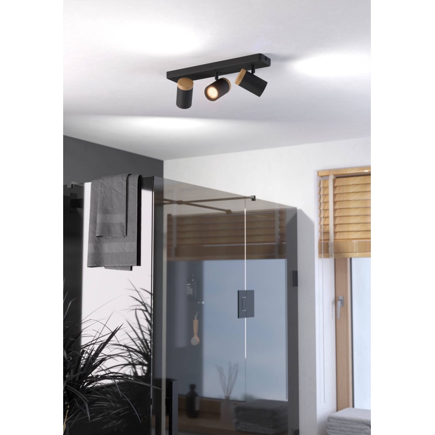 Eglo - Lámpara de focos para baño 3xGU10/3W/230V IP44 negro/beige