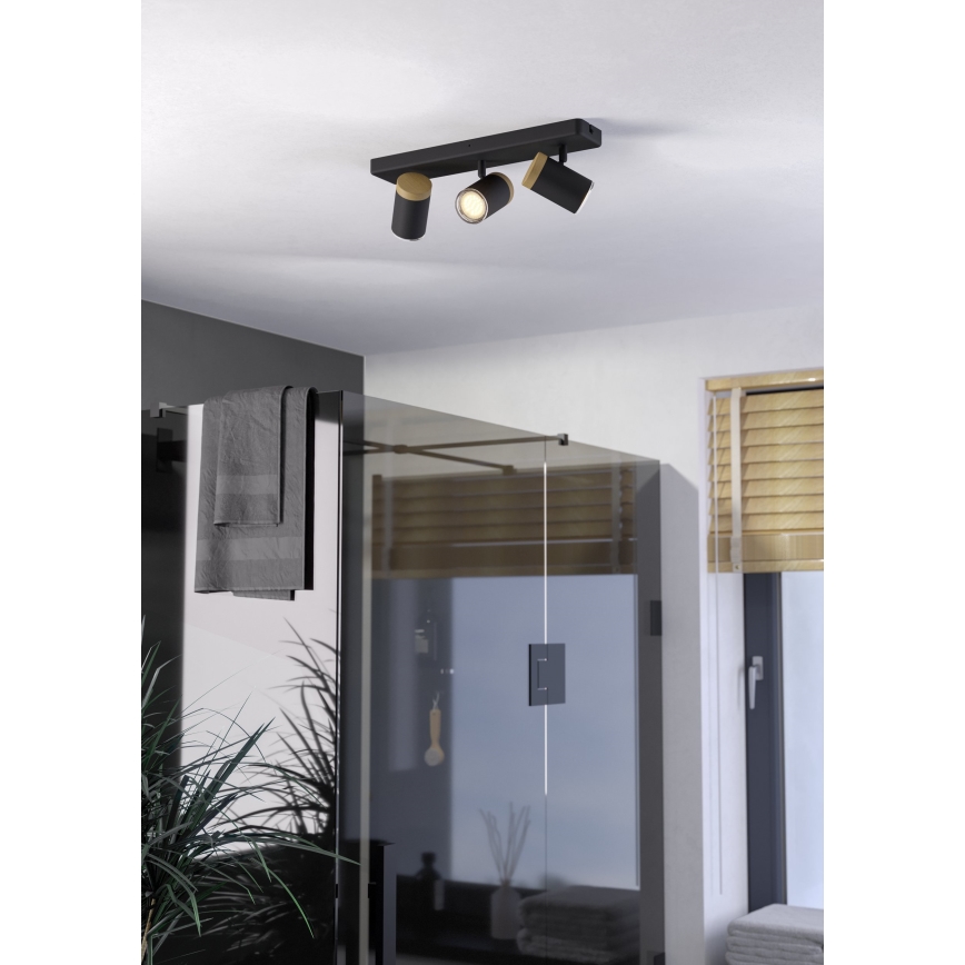 Eglo - Lámpara de focos para baño 3xGU10/3W/230V IP44 negro/beige